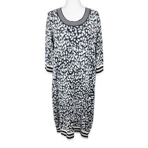 Yesta Sweater Dress Women 14W Black Animal Print Long Sleeve Knit Netherlands
